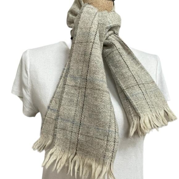Nordic Fair Isle Wool Scarf Plaid Quiet Luxury Neutral Minimalist Preppy Ireland - Picture 1 of 9